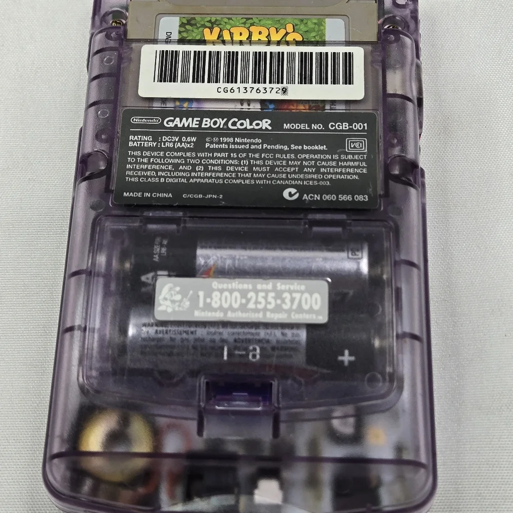 Nintendo Game Boy Color GBC Atomic Purple CGB-001 Handheld & Carry Bag & 1 Game